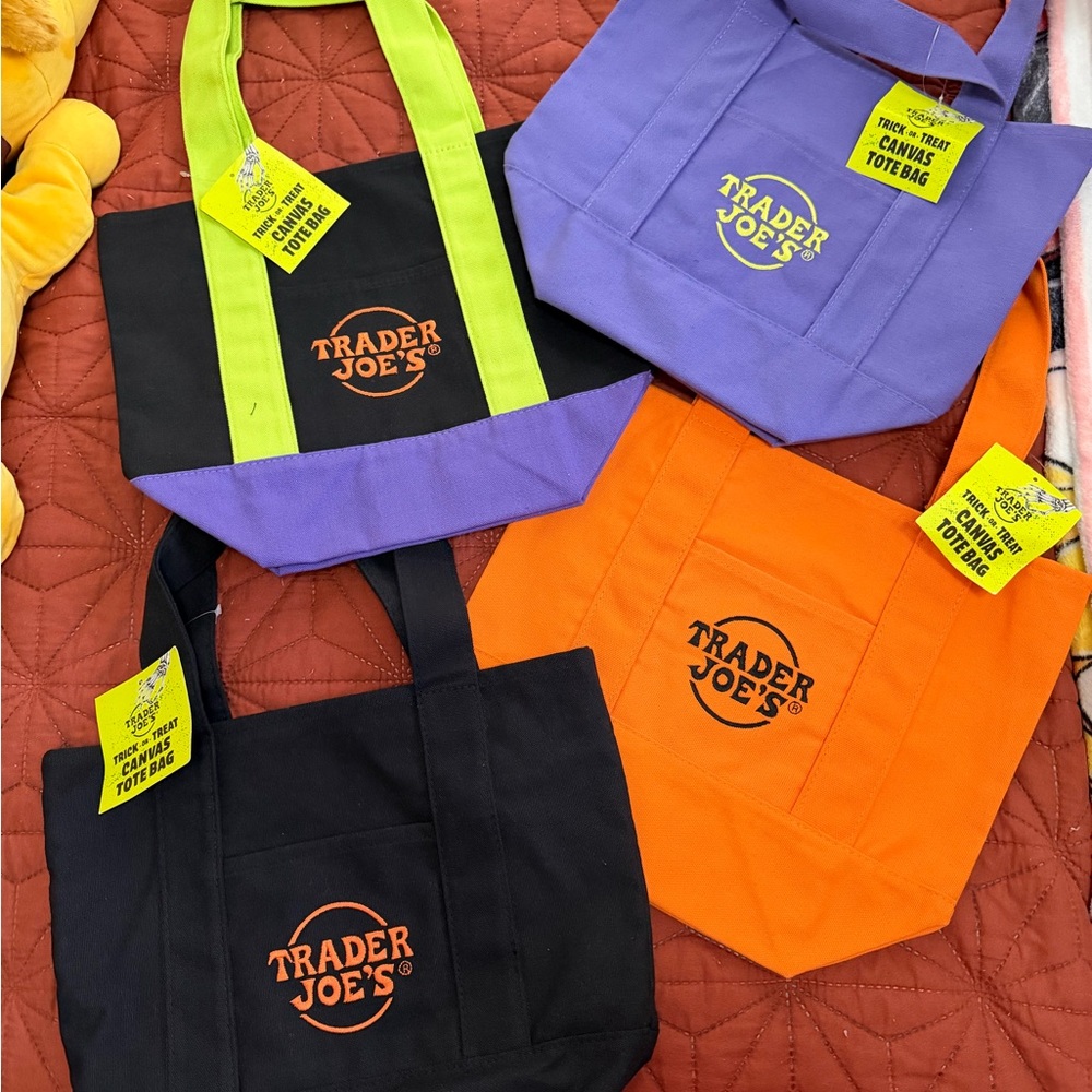 Trader Joe's Canvas Tote Bag - Orange, Black, Purple, Lime